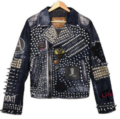Custom Gothic Punk Jacket – Lemmy And Vampira Patches, Spiked Leather Moto Fit, Doom & Anarchy Studded Men’s Outfit