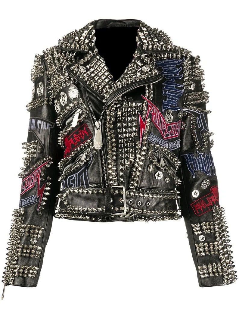 Handcrafted Heavy Spiked Metal Studded, Gothic Leather Solid Studs Jacket, Men's Patches Punk Fashion, Personalized Belted Jacket,