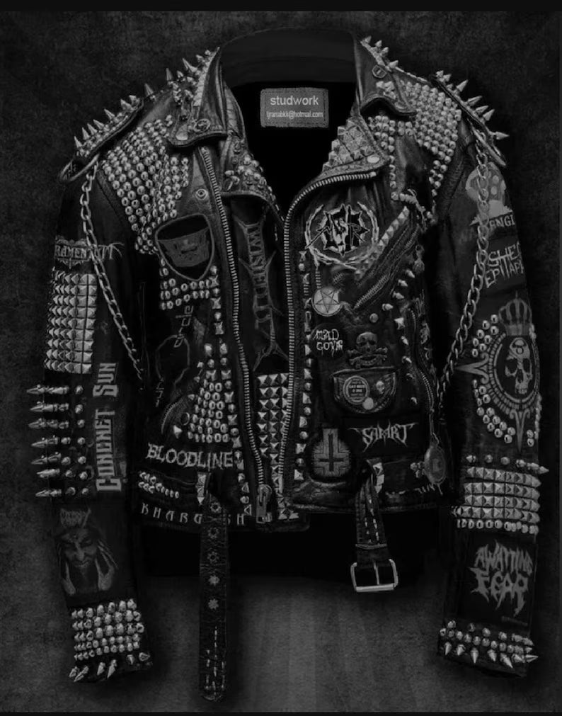 Heavy Spiked Studded Bachelor's Gothic, Steampunk Patches Pin Badges, Biker Clothing Men Fashion, Deadly Mosh Studwork Jacket, Leather Wear,