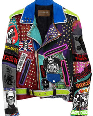 Gothic Outfit Patchwork, Jacket For Men, Social Tendencies Studwork Clothing, Cowhide Leather Customize Jacket, Evil Ghost Pins And Badges,