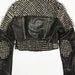 Handmade Women Black Leather Rock Women Steam Punk Style Studded Biker Jacket Silver Long Studs Spiked Jacket (389)