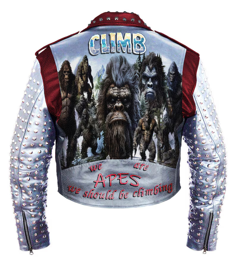 Climbing Apes Studwork Fashion, Gothic Bachelor's Jacket Leather, Patchwork Outfit Handmade, Spikes Cone Studs, Multi Color Jacket Men,