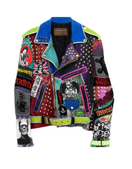 Gothic Outfit Patchwork, Jacket For Men, Social Tendencies Studwork Clothing, Cowhide Leather Customize Jacket, Evil Ghost Pins And Badges,