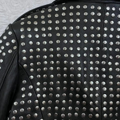 Steampunk Studded Biker Jacket Obsidian Fortress Leather with Full Metal Accent