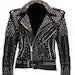Men’s Gothic Biker Leather Jacket – Silver Studs, Brando Belted Moto Fit with Spikes, Custom Handmade Fashion