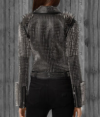 Studded Leather Jacket, Women Spiked Leather Jacket, Women Steam Punk Rockers Jacket, Gothic Hippie Studs and Spikes, Spiked Genuine Leather