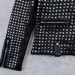 Steampunk Studded Biker Jacket Obsidian Fortress Leather with Full Metal Accent