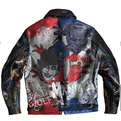Men Fashion Patchwork Jacket, Gothic Handmade Frankenstein, Cowhide Leather Clothing, Punk Beetlejuice Party Wear, Santa Carla Halloween,