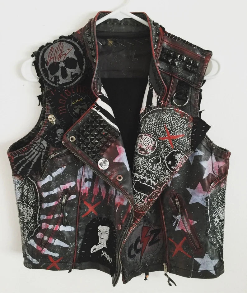 Men's Gothic Studded Vest Jacket, Made To Order Black Genuine Leather Vest Jacket, Personalized Punk Vest Jacket, Bikers Vest Jacket,