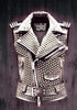 Plum Ash Riot Women’s Plum Charcoal Sleeveless Leather Biker Vest with Spikes & Studded Lapel Collar