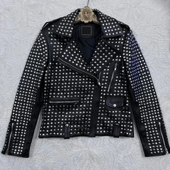Steampunk Studded Biker Jacket Obsidian Fortress Leather with Full Metal Accent