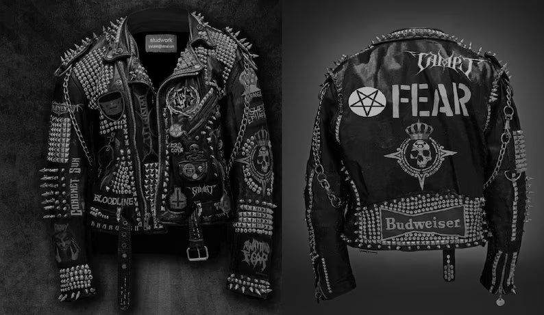 Heavy Spiked Studded Bachelor's Gothic, Steampunk Patches Pin Badges, Biker Clothing Men Fashion, Deadly Mosh Studwork Jacket, Leather Wear,