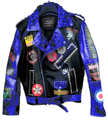 Silver Studded Handmade Biker's Gothic, Two Tone Leather Fashion Jacket, The Cramps Brando Punk Rock, Dead Kennedy Studded Jacket,