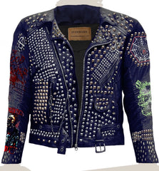 Spider Men Studded Leather Jacket, Steampunk Studded Men's Handmade Gothic Genuine Leather Jacket, SteamPunk Rock Patches Leather Men Jacket