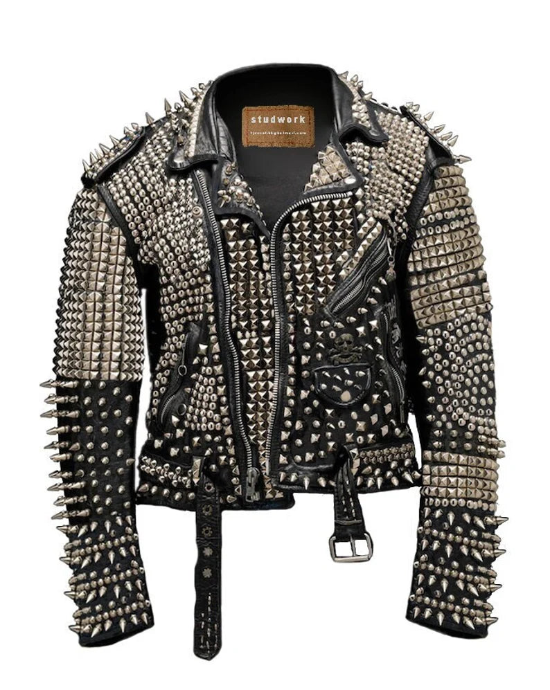 Metalwork Pins Spiked Heavy Studded Punk Rock, Gothic Fashion Cow Leather, Biker's Jacket Men, Steampunk Skull Patch, Personalized Outfit,