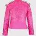Men's Full SPIKED Punk Silver Long Spike Studded PINK Leather Brando Jacket