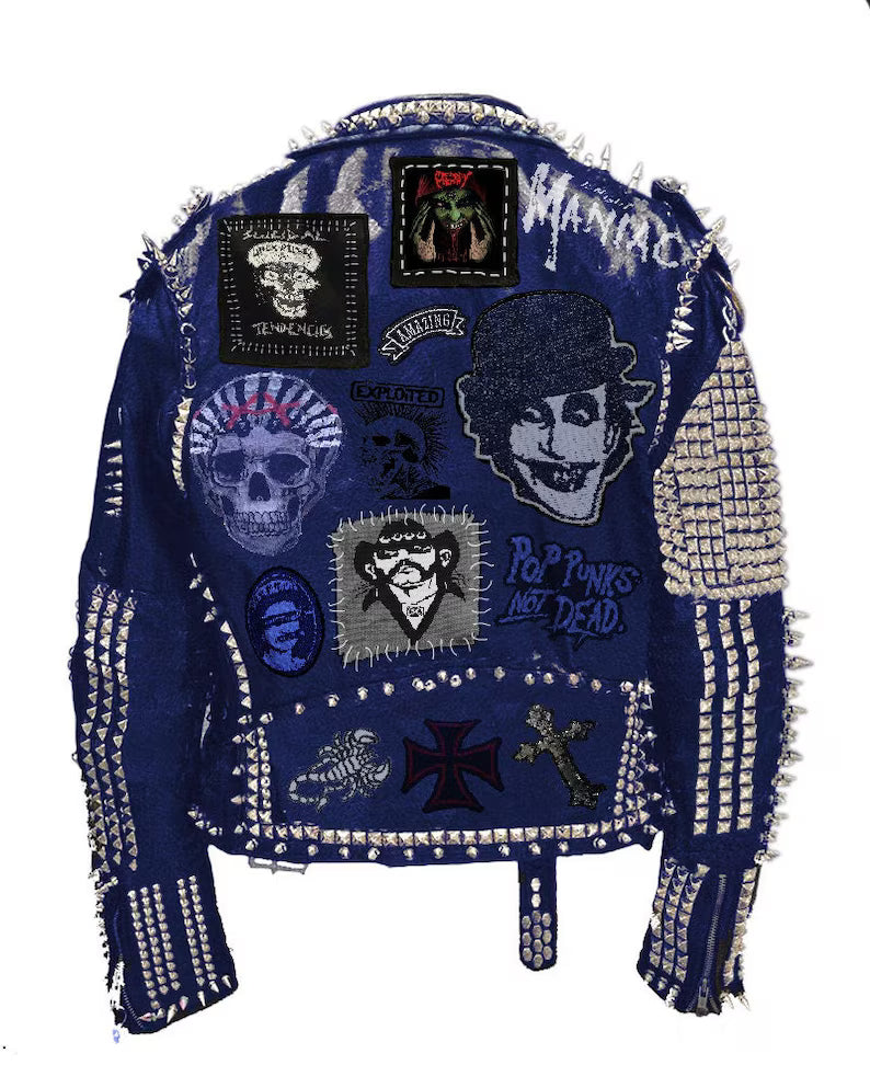 Studwork Spiked Gothic Men, Steampunk Studded Jacket, Cowhide Leather Patchwork, Dead Kennedy Clothing, Skull Social Tendencies Jacket,