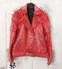 Dominant Red Leather Biker Jacket Heavy Metal Spiked Shoulder & Gothic Punk Studwork