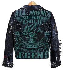Custom Gothic Punk Jacket – Lemmy And Vampira Patches, Spiked Leather Moto Fit, Doom & Anarchy Studded Men’s Outfit