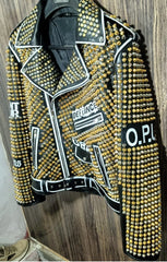 Men’s Punk Leather Jacket – Heavy Metal Studded Brando Moto Fit, Custom Steampunk Biker Style