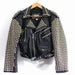 Men's Full Black Brando Punk Silver Spiked Studded Cowhide Leather Jacket Silver Studs Belted Front Zipper Biker Style fashion