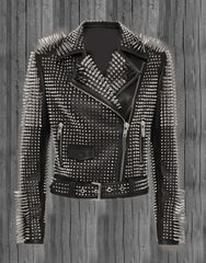 Studded Leather Jacket, Women Spiked Leather Jacket, Women Steam Punk Rockers Jacket, Gothic Hippie Studs and Spikes, Spiked Genuine Leather