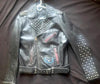 Dynamic Black Cowhide Leather Biker Jacket Punk Rock Style with Silver Studs & Red-Toned Zippered Pockets